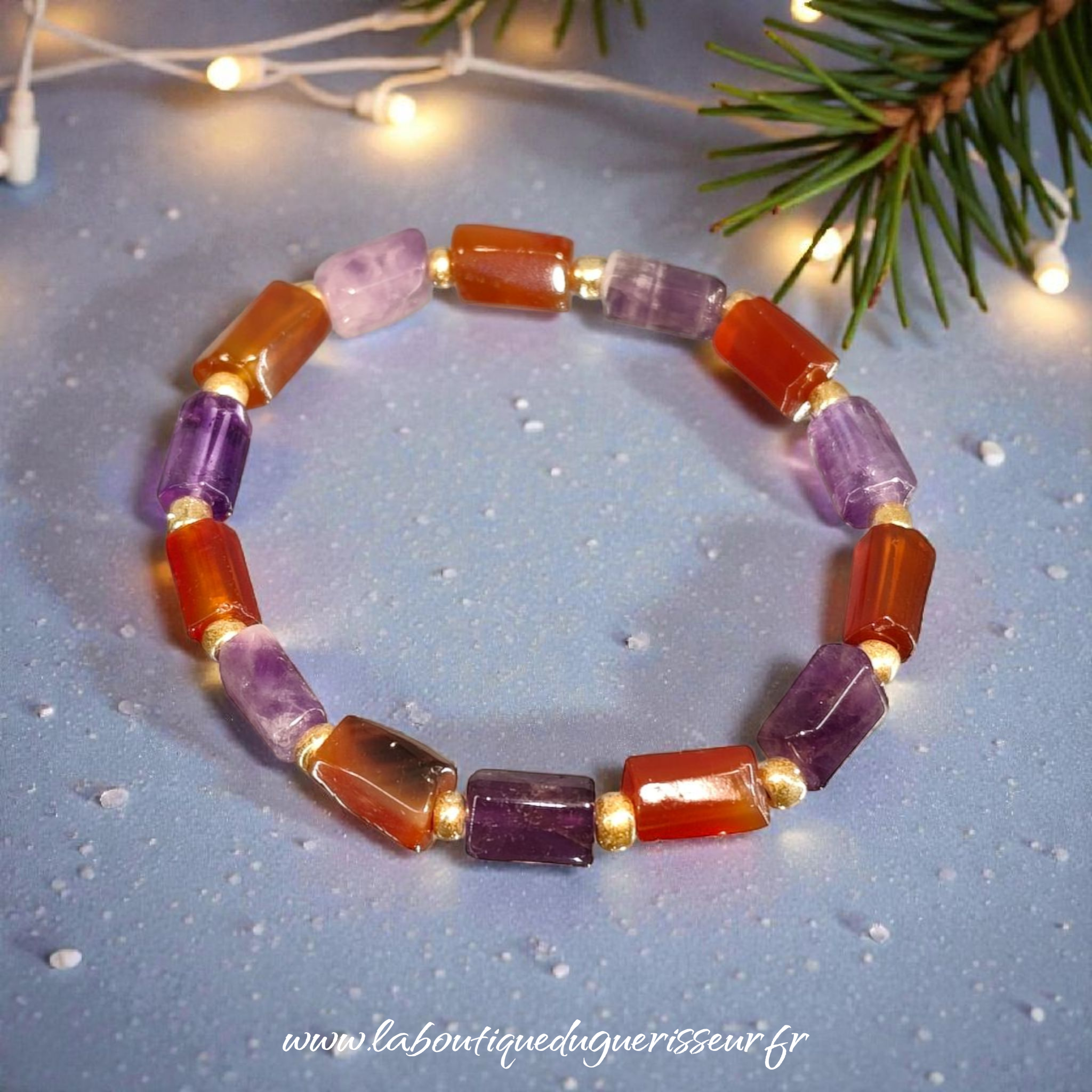 Bracelet Féérique “Flamme Astrale” – AMÉTHYSTE & CORNALINE