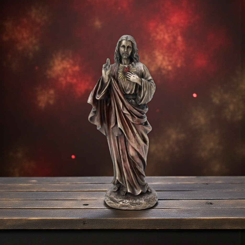 Statue du Sacré-Cœur de Jésus – Bronze coulé à froid (21 cm)