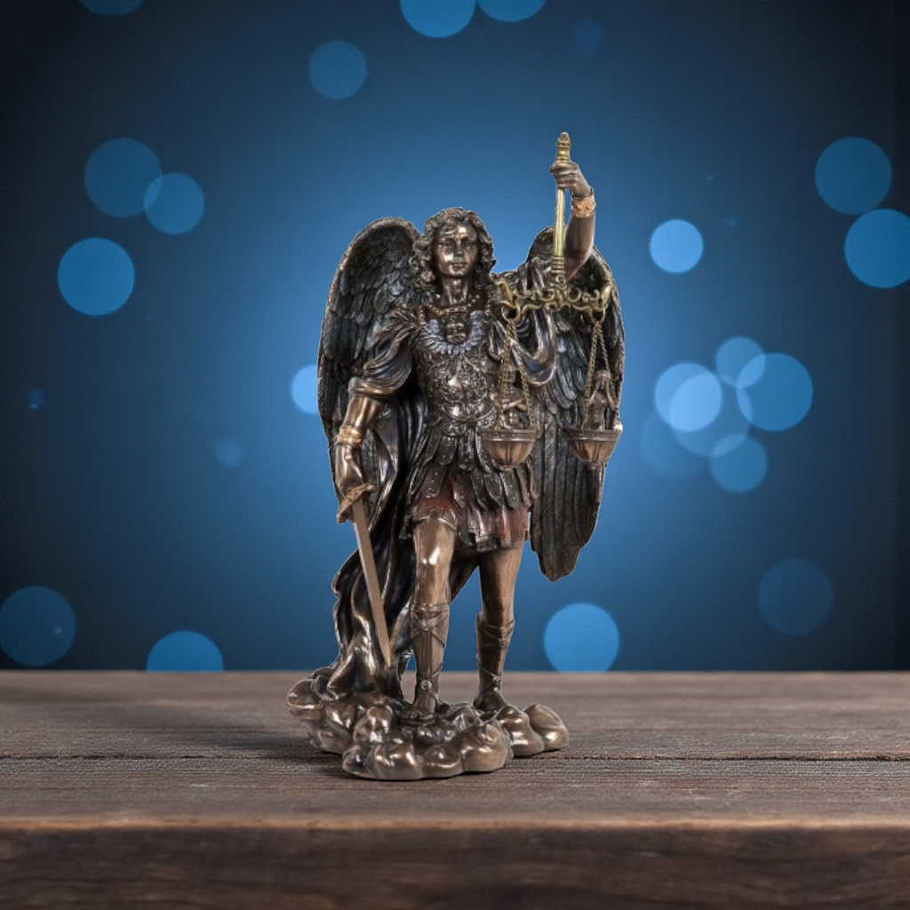 Statue de Saint Michel avec la Balance de la Justice – Bronze coulé à froid (28 cm)