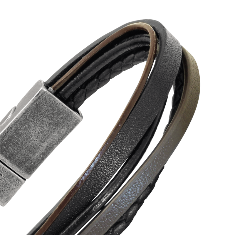 B39015011 - 2 bracelet-arizona-15mm-acier-gun-5-x-liens-cuir-marron-noir