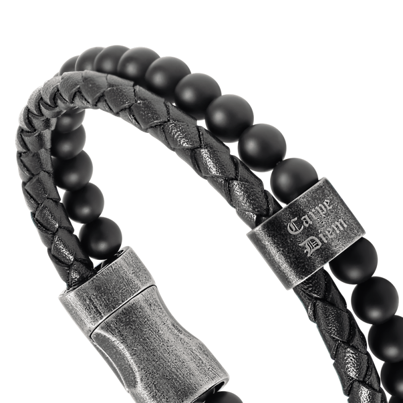 HB252201-2 bracelet-karma-22cm-cuir-tresse-noir-et-agates-noires