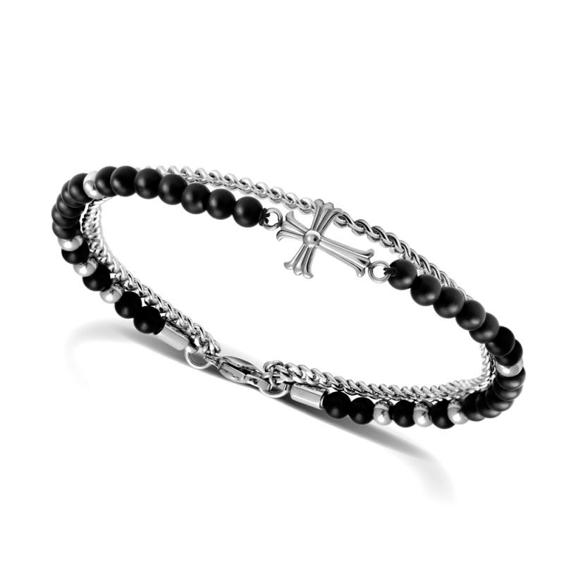 bracelet-acier-et-agates-noires-gothik-croix-celte-4mm