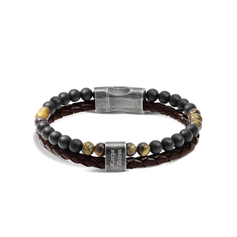HB562203 bracelet-karma-22cm-cuir-tresse-marron-oeil-de-tigre-et-agates-noires-1