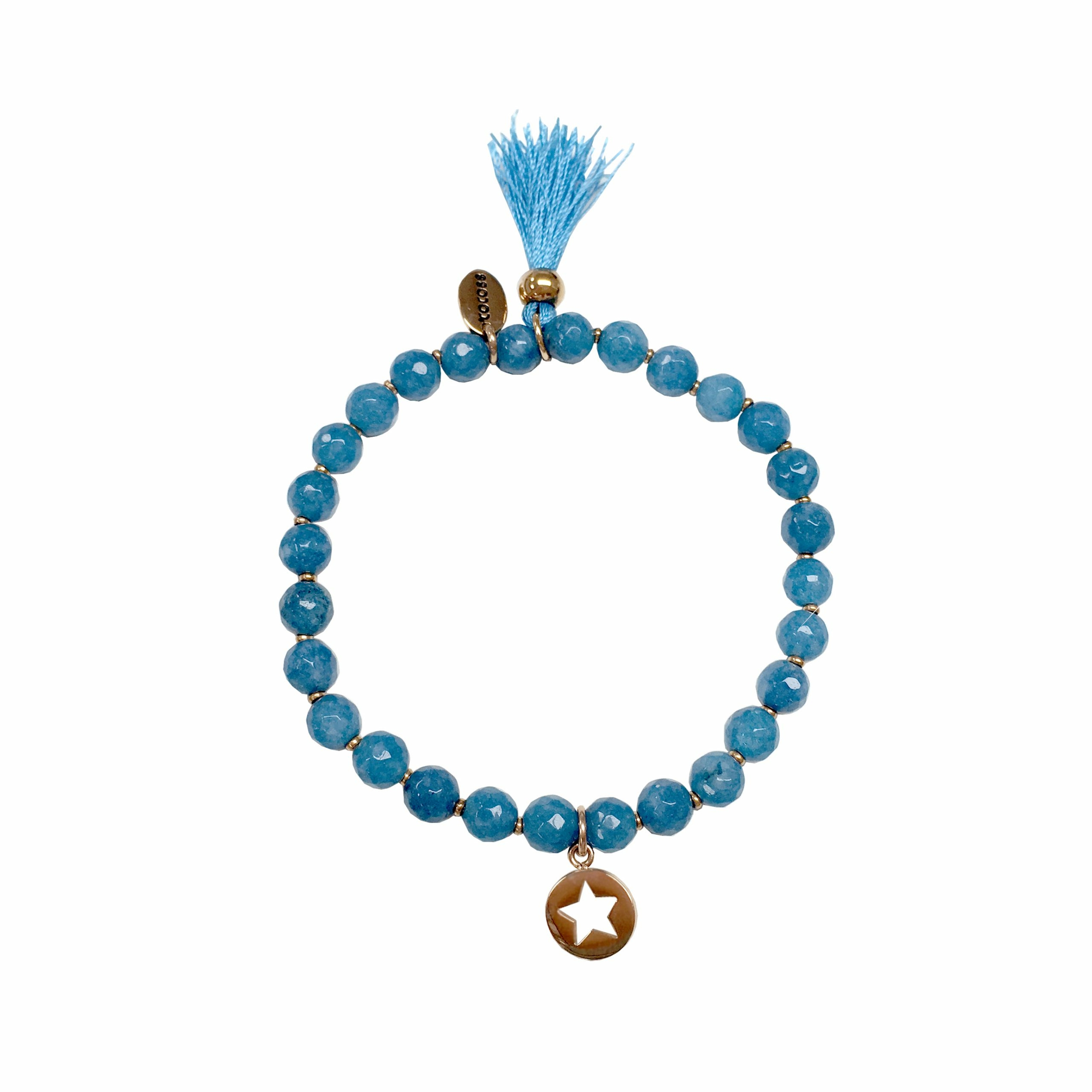 Bracelet Acier CO88 Pompon Agate bleue