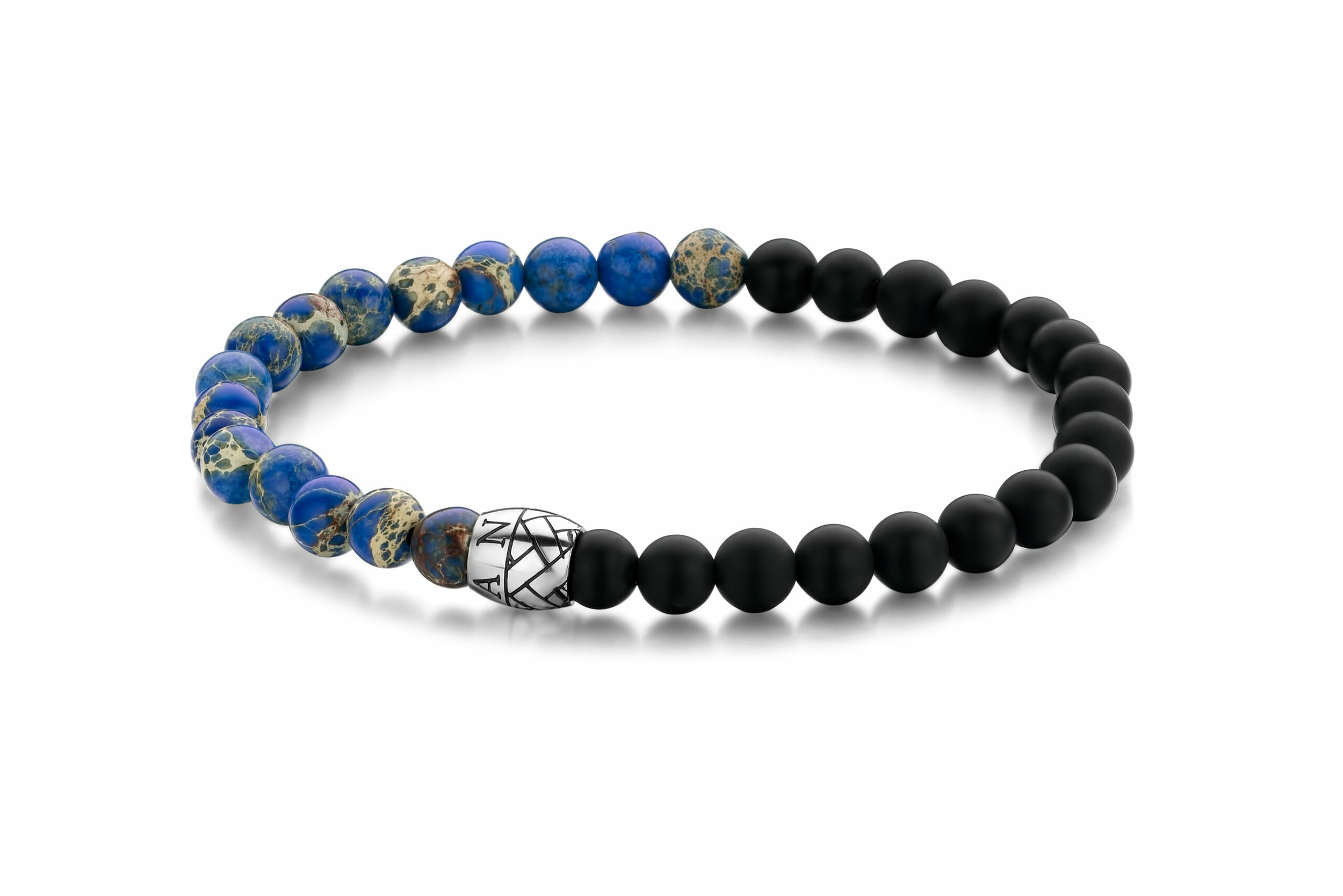 Bracelet Homme perles naturelles noires et bleues 7FB-0412