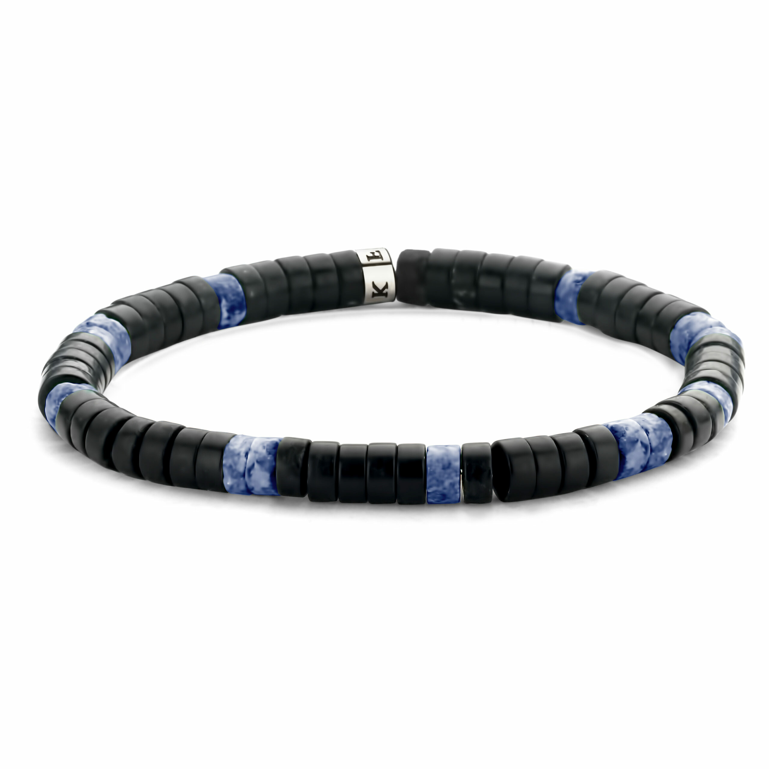 Bracelet Homme perles naturelles noires et bleues 7FB-0428