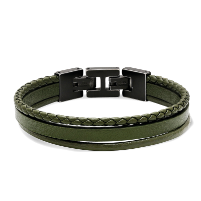 bracelet-stanford-acier-vintage-et-3-cuirs-kaki-plat-rond-et-tresse (2)