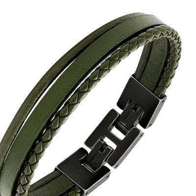 bracelet-stanford-acier-vintage-et-3-cuirs-kaki-plat-rond-et-tresse (3)