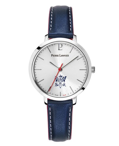 Montre Femme ÉLYSÉE Cadran Argenté Bracelet Cuir Bleu