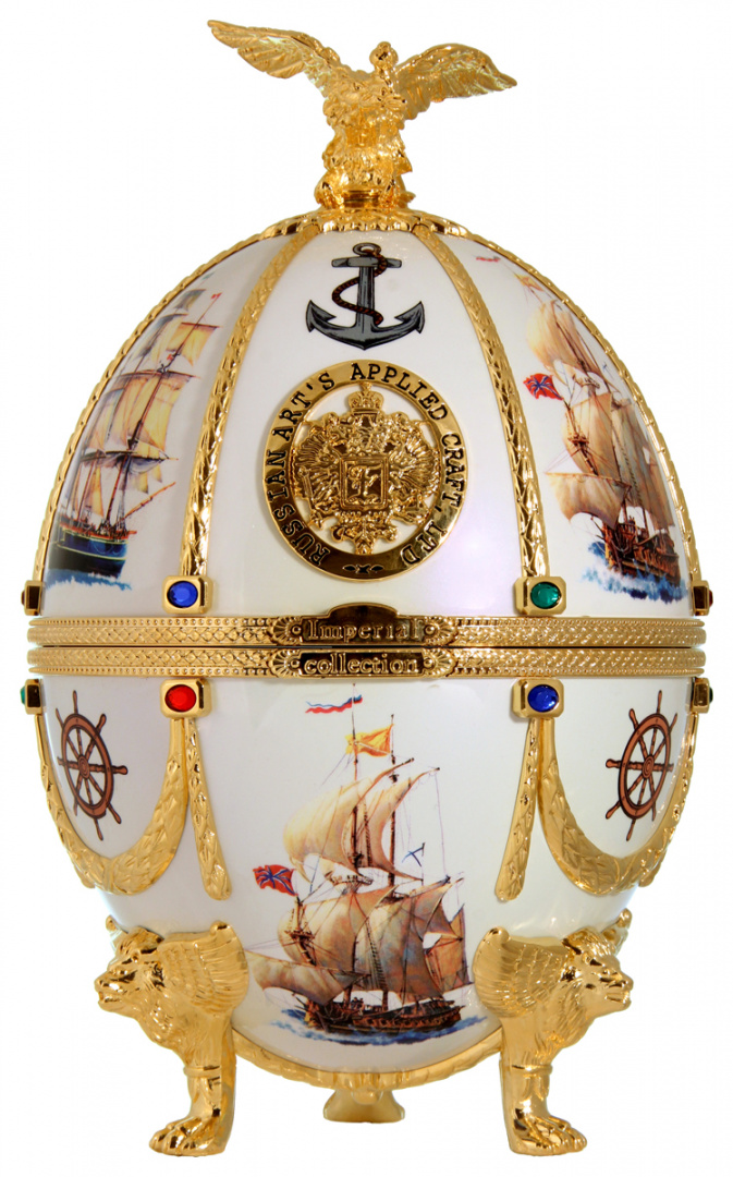 Oeuf de faberge vodka imperial collection blanc et navire edition spéciale -www.oeuf-de-faberge.fr
