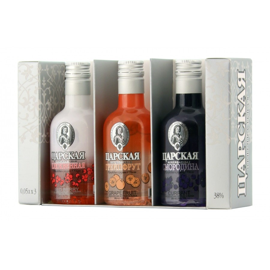 coffret cadeau de vodkas Tsarskaya czars-original-gift-set-cranberry-grapefruit-black