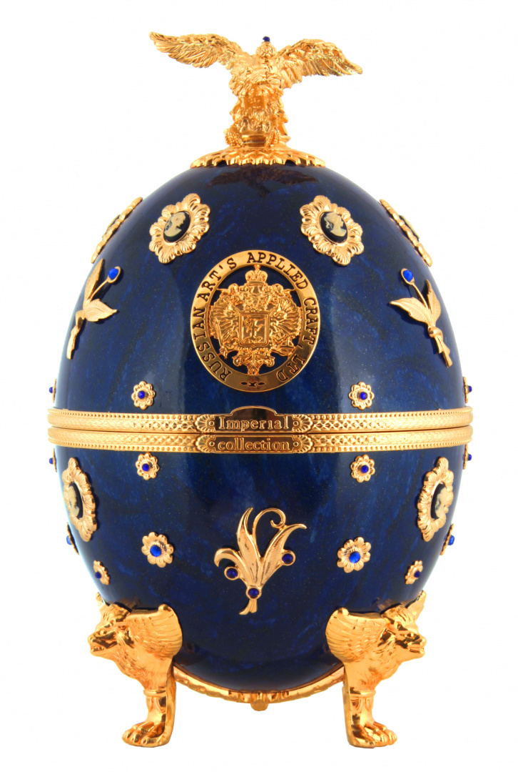 Vodka imperial collection egg blue whit flowers and cameo