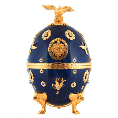 Vodka imperial collection egg blue whit flowers and cameo