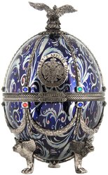Œuf à La Fabergé Fleurs De Printemps Avec Panier 8,5 Cm - Réplique Bleue Élégante