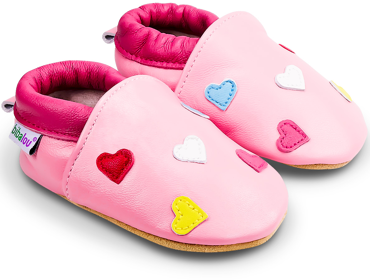 Chaussons Bébé Fille En Cuir Souple Carozoo - Semelle Antidérapante - Motif Cœurs Marron
