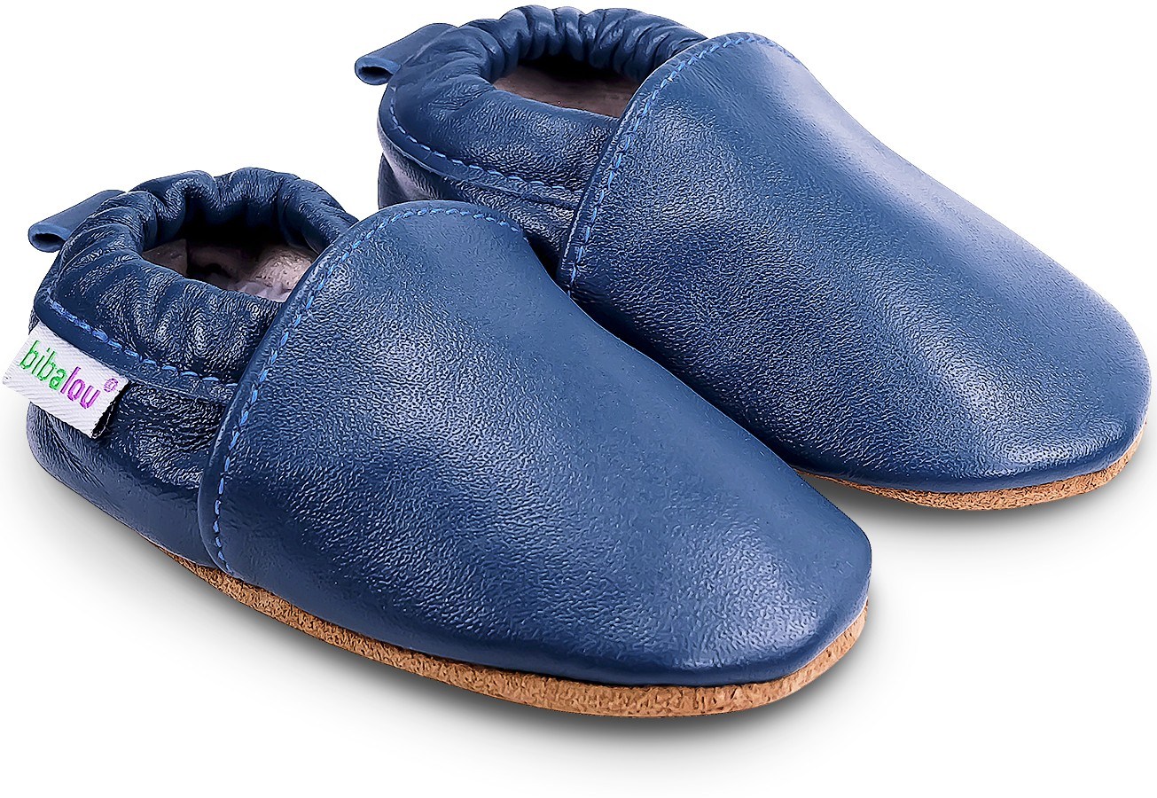 Chaussons pour b b en cuir souple Unis Bleu de Minuit