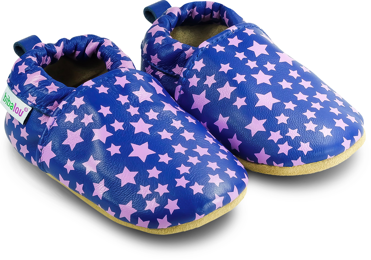 Chaussons bébé en cuir souple Imprimé étoiles mauves