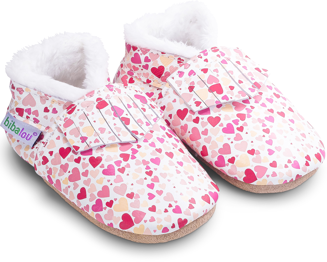 Chaussons fourrés en cuir souple Imprimé coeurs