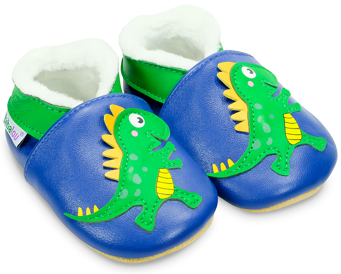 Chaussons fourrés cuir souple Victor le Dinosaure