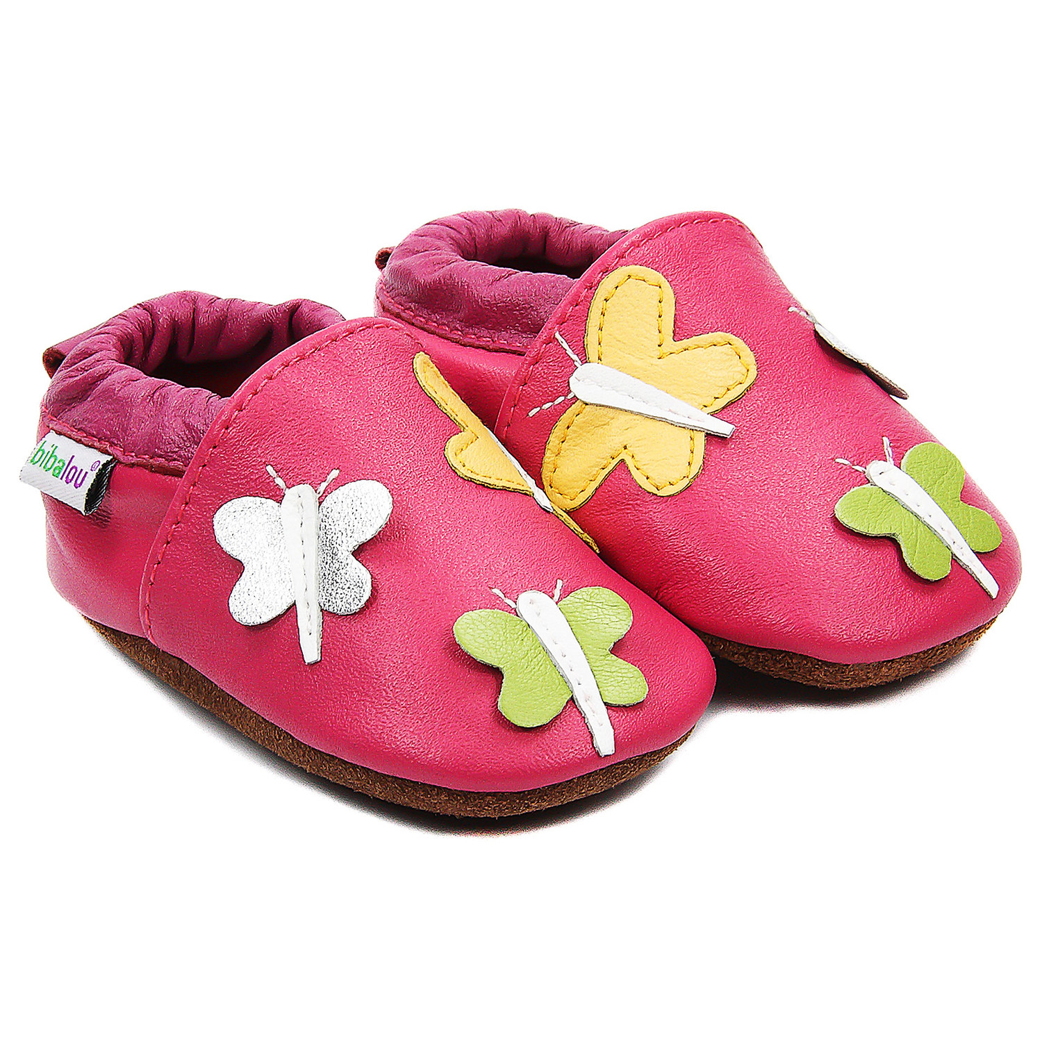 Chaussons bébé en cuir souple Farandole de Papillons