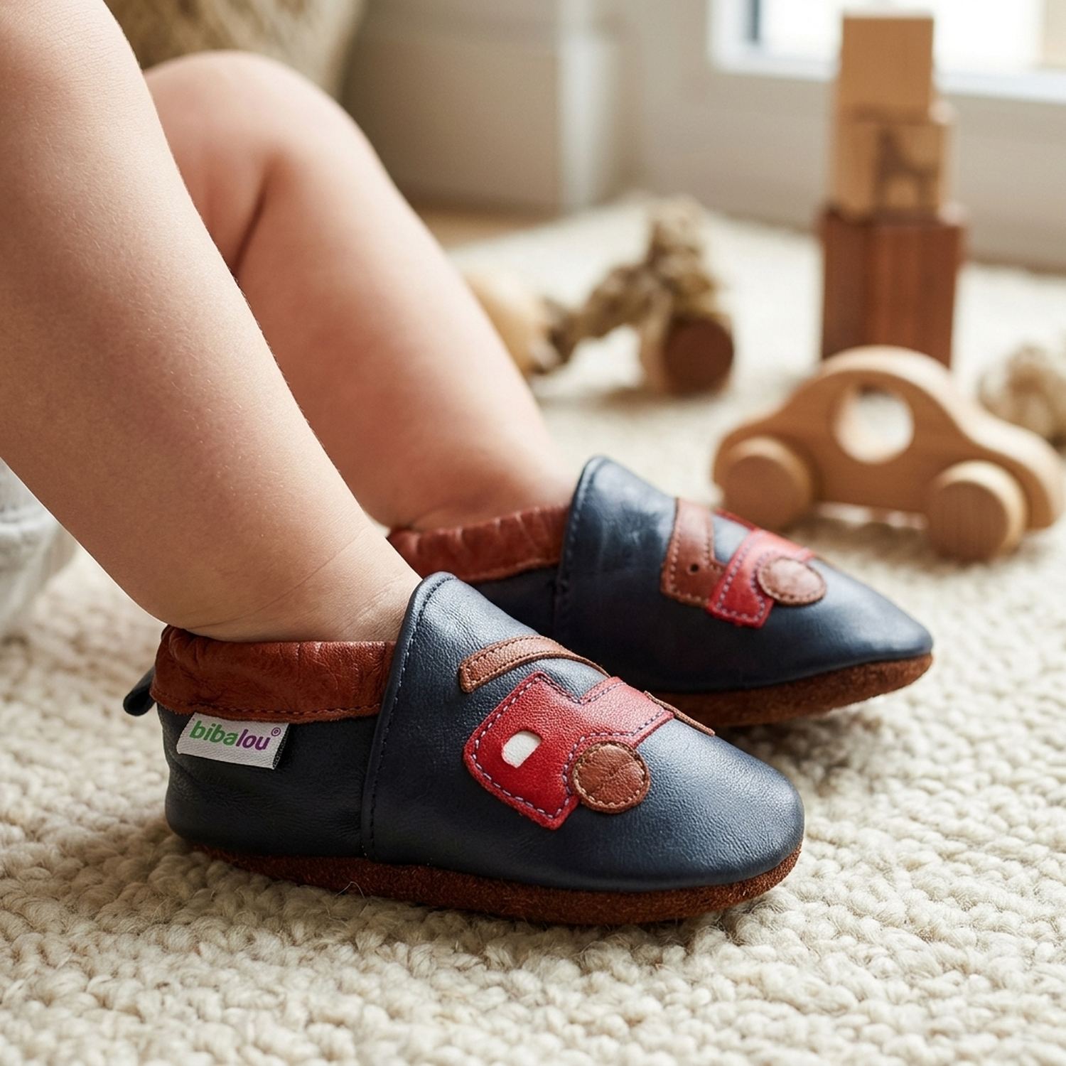 chaussons-bebe-cuir-souple-beau-comme-un-camion-bleu-marine-portee-bebe-3