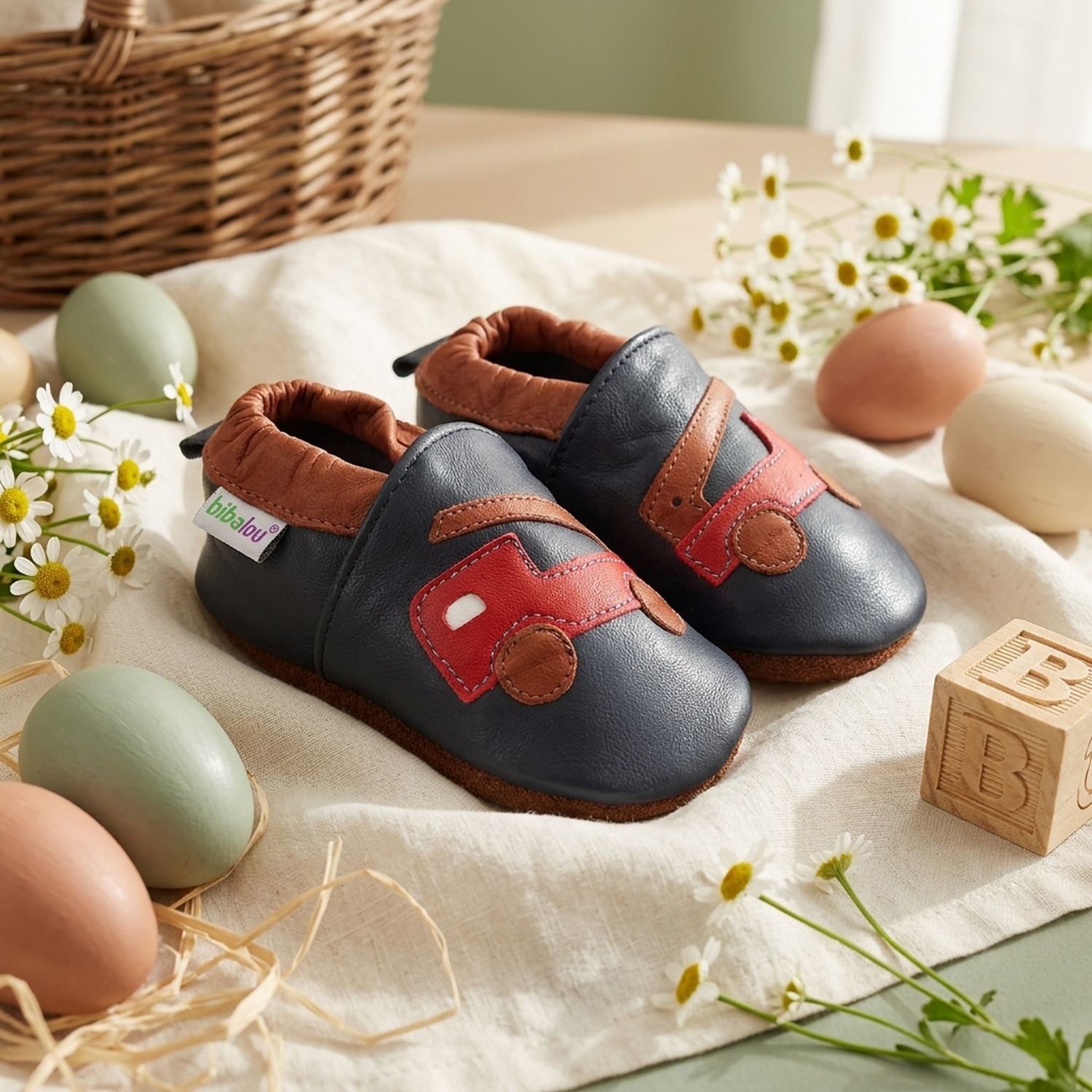 chaussons-bebe-cuir-souple-beau-comme-un-camion-bleu-marine-mise-en-scene-paques-6