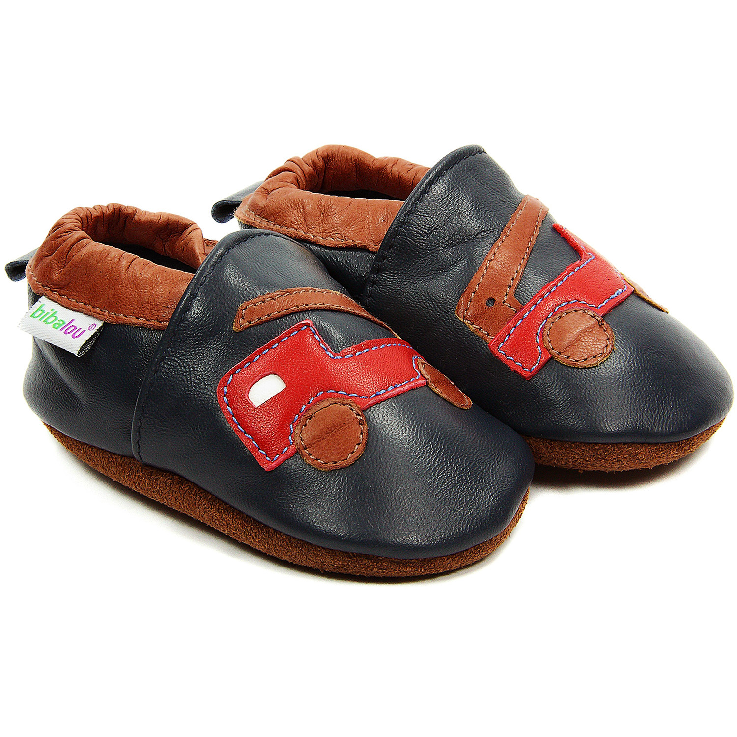 Chaussons bébé en cuir souple Beau comme un Camion - bleu marine