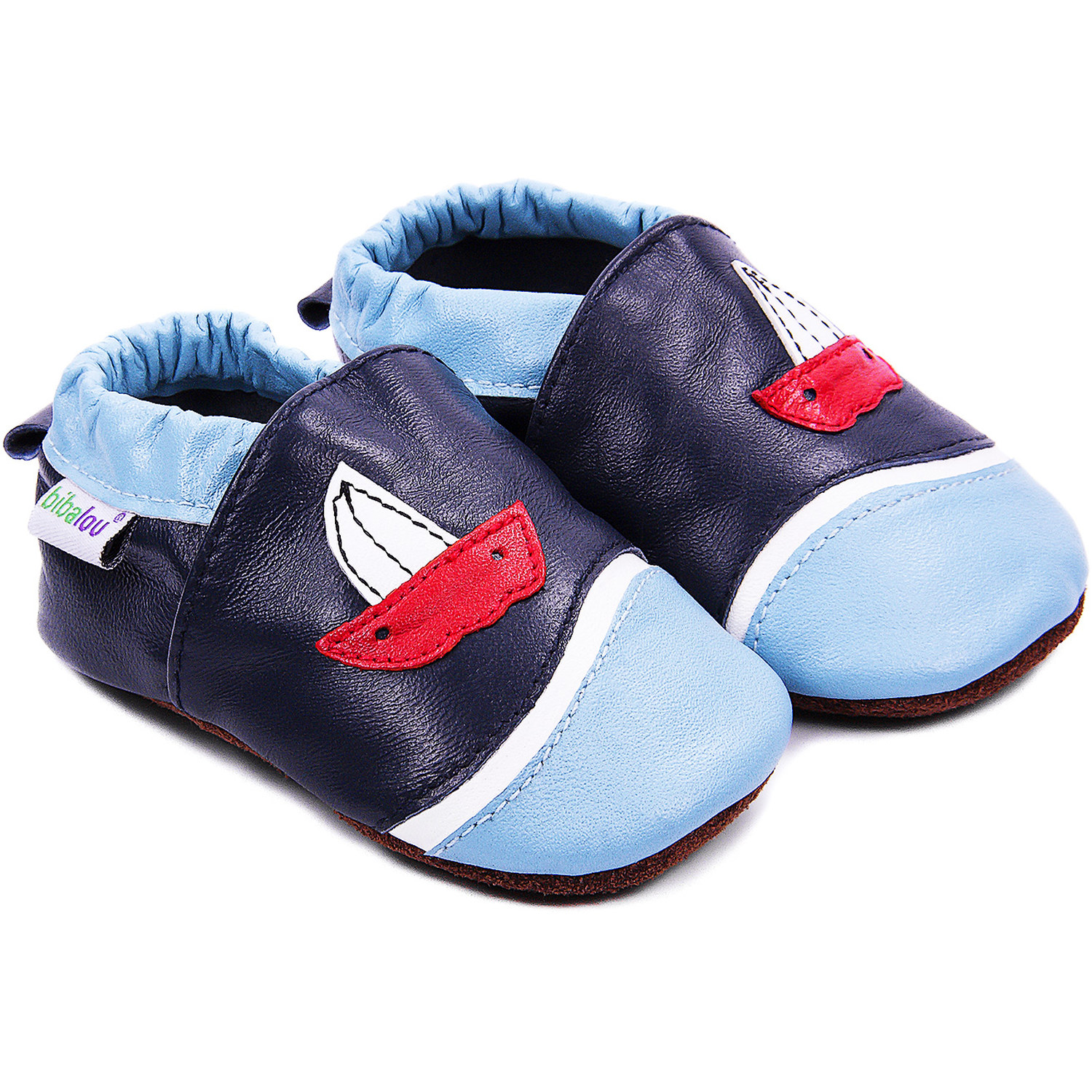 Chaussons bébé en cuir souple Larguez les Amarres - bleu