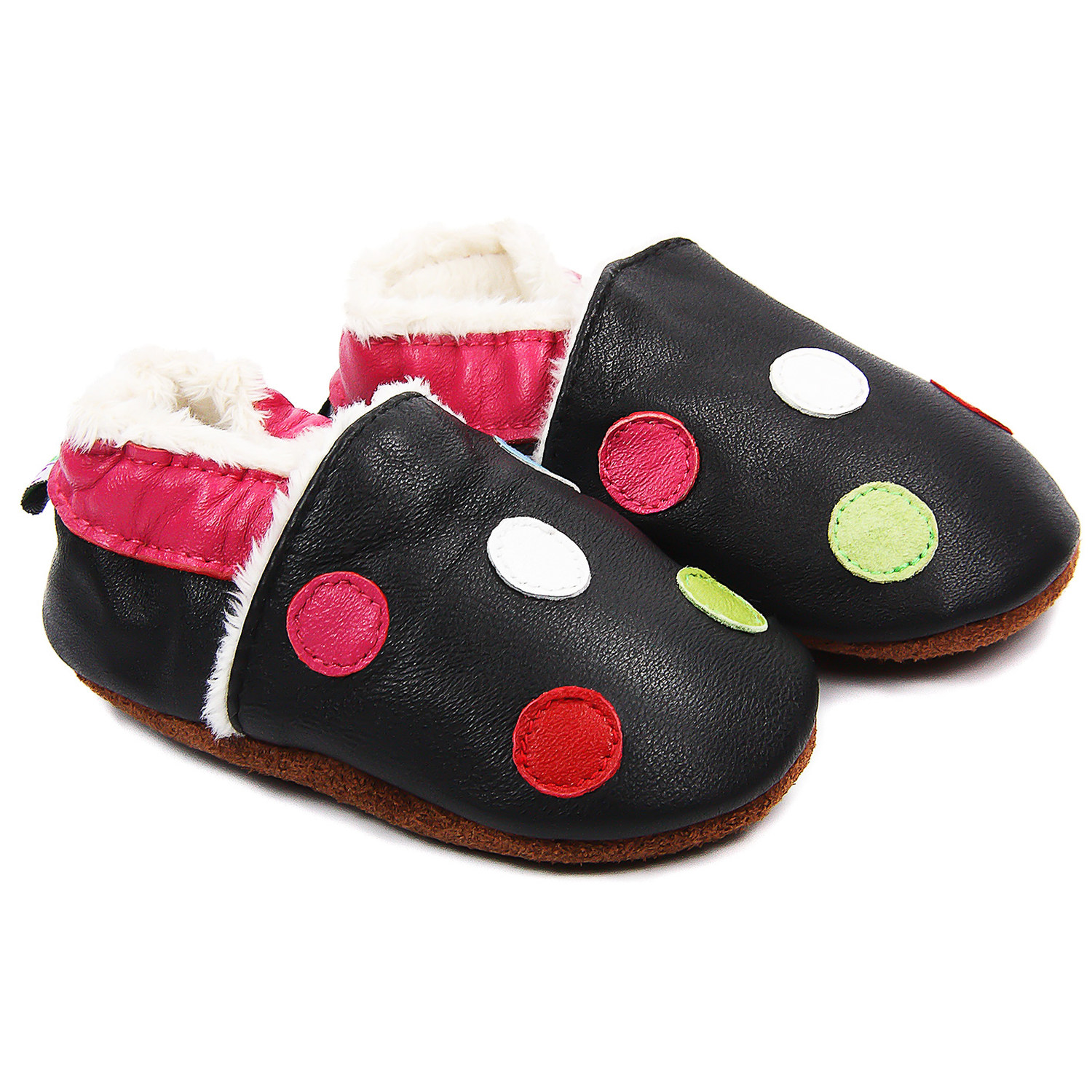 Chaussons bébé fourrés en cuir Petits Pois