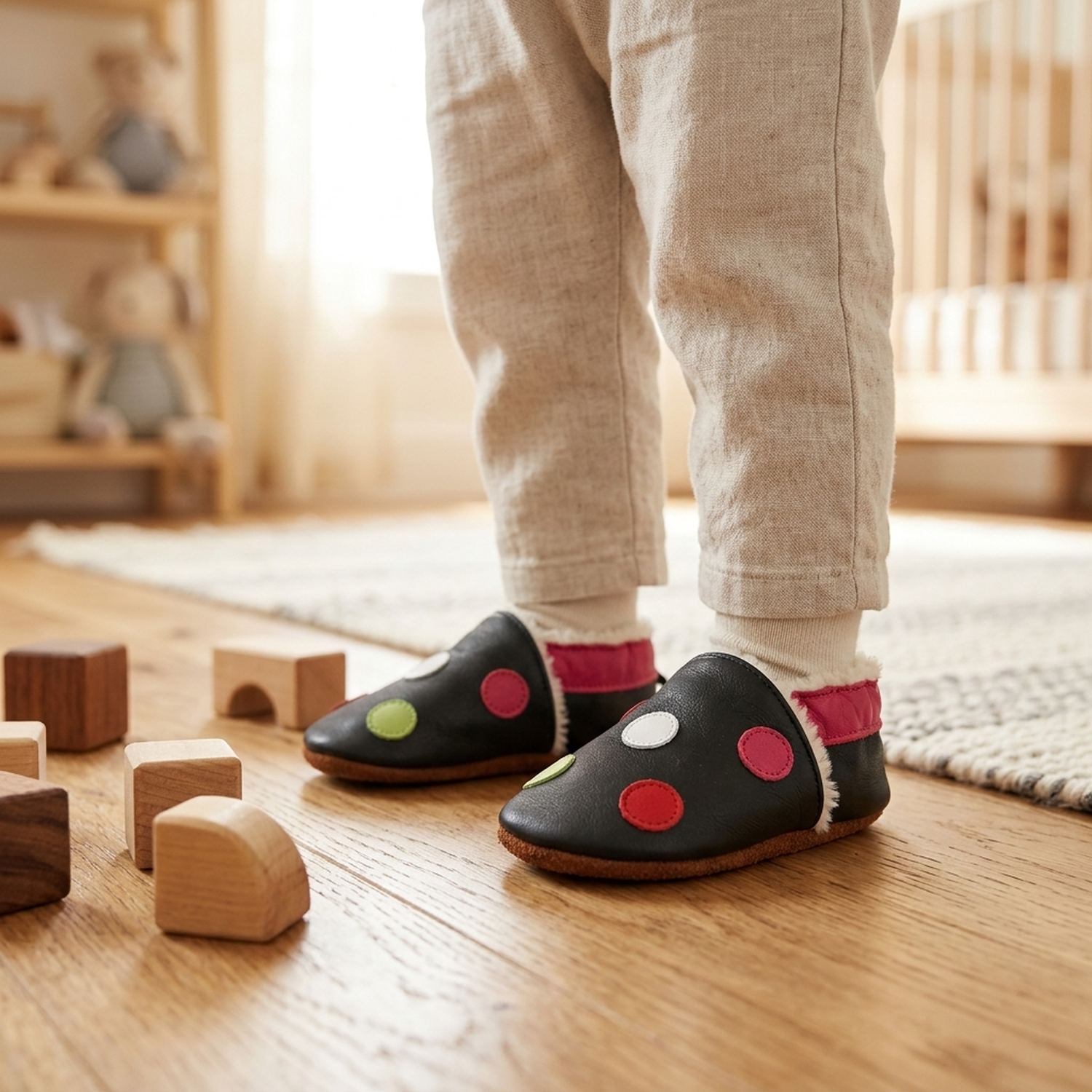chaussons-bebe-cuir-souple-fourres-petits-pois-portee-bebe-entier-3