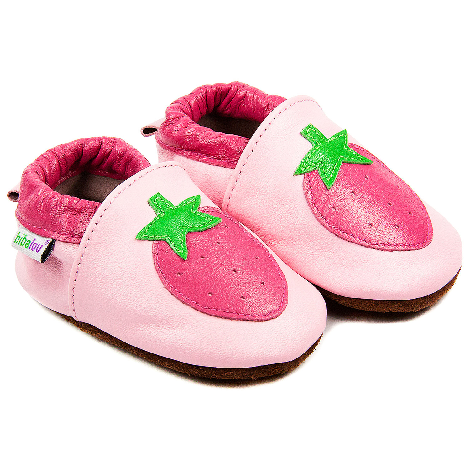Chaussons bébé fille en cuir souple Fraises Gourmandes