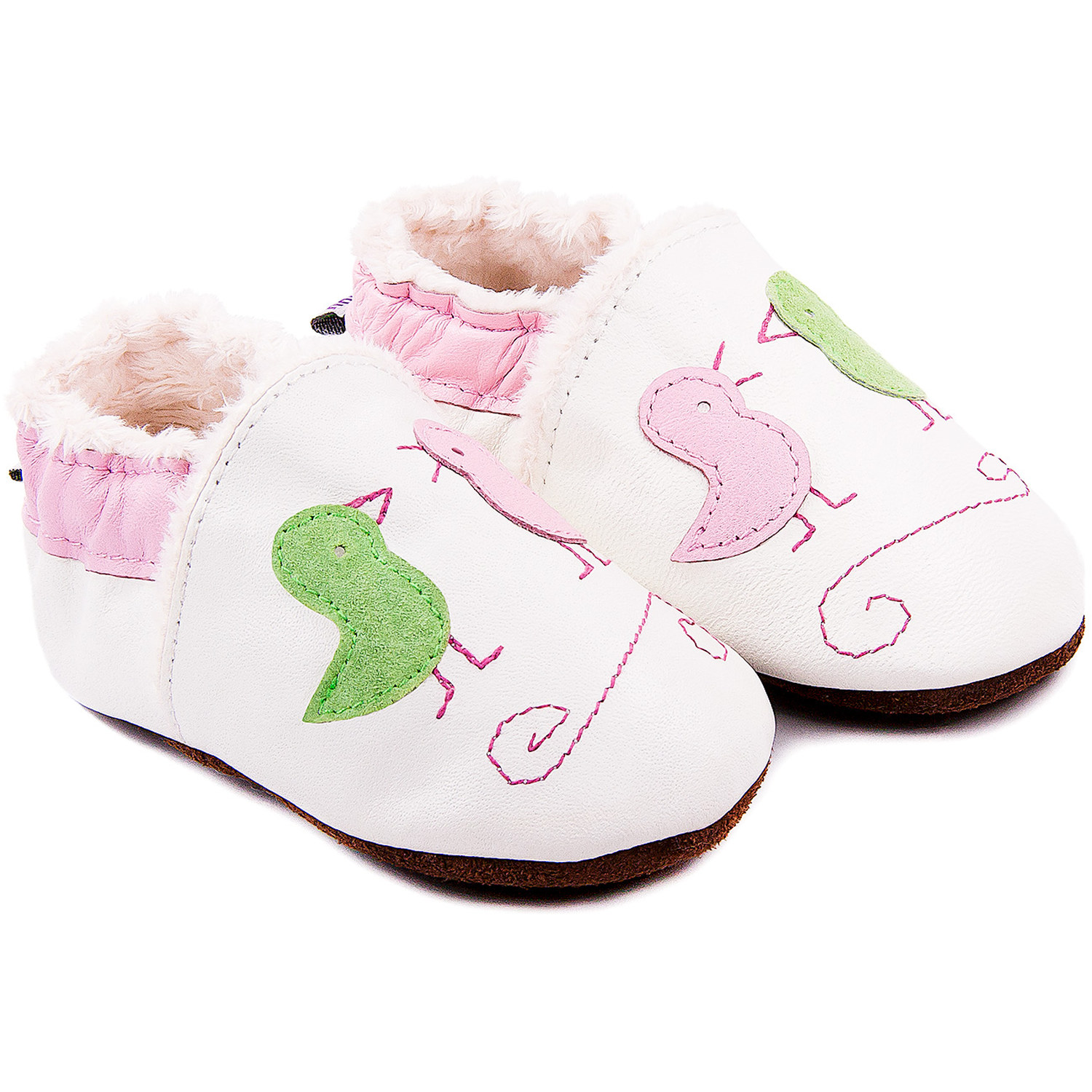 Chaussons bébé fourrés en cuir Poussins Coquins