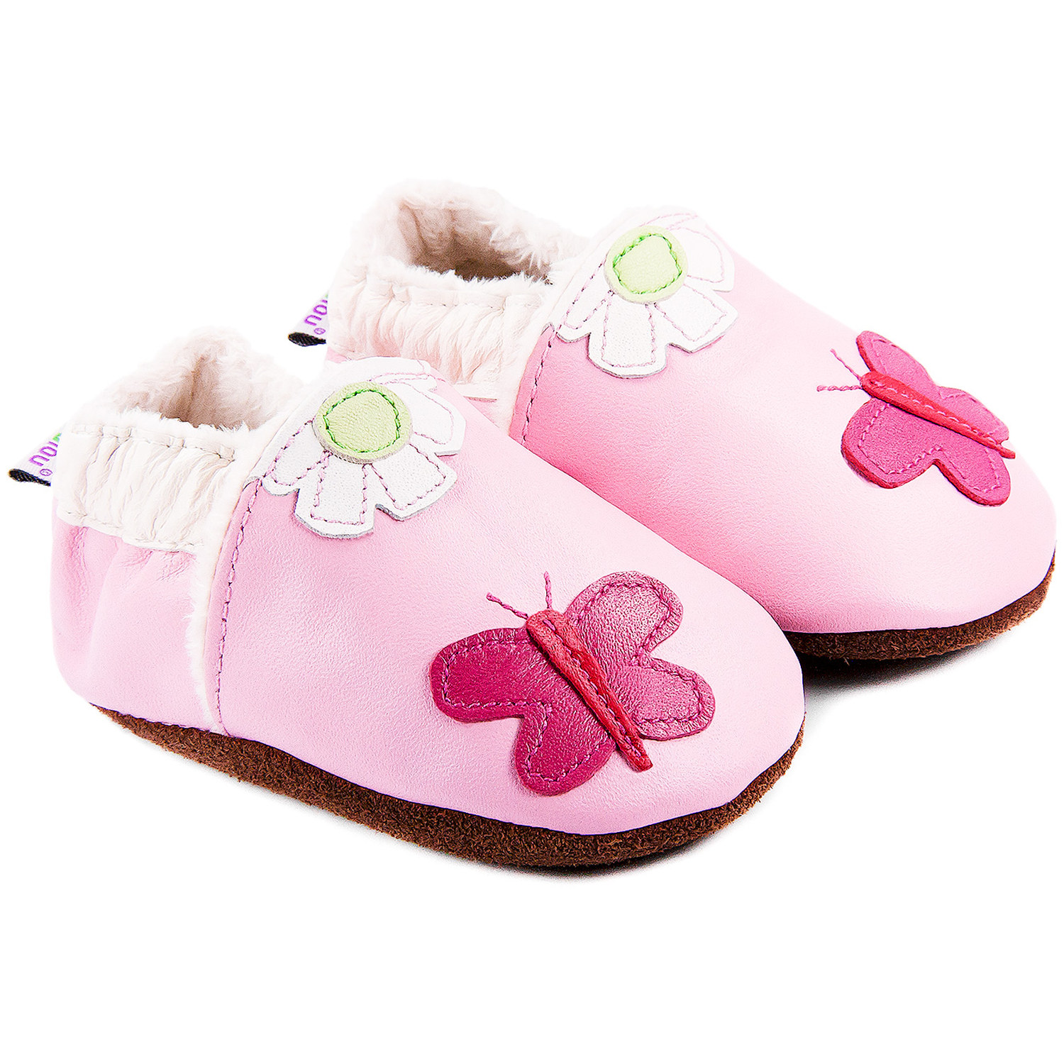 Chaussons bébé fourrés en cuir Papillons en Folie