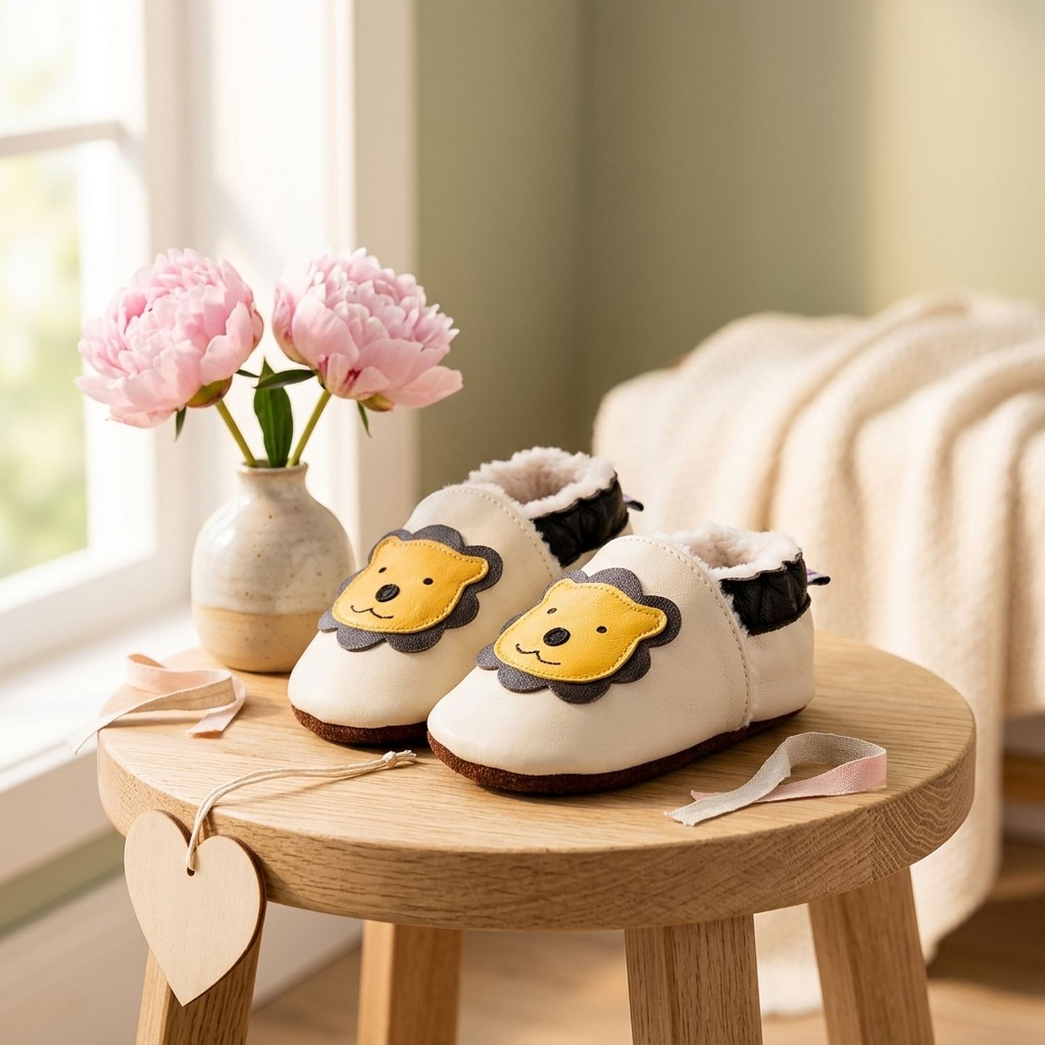 chaussons-bebe-cuir-souple-fourres-leon-le-lion-beige-mise-en-scene-fleurs-4