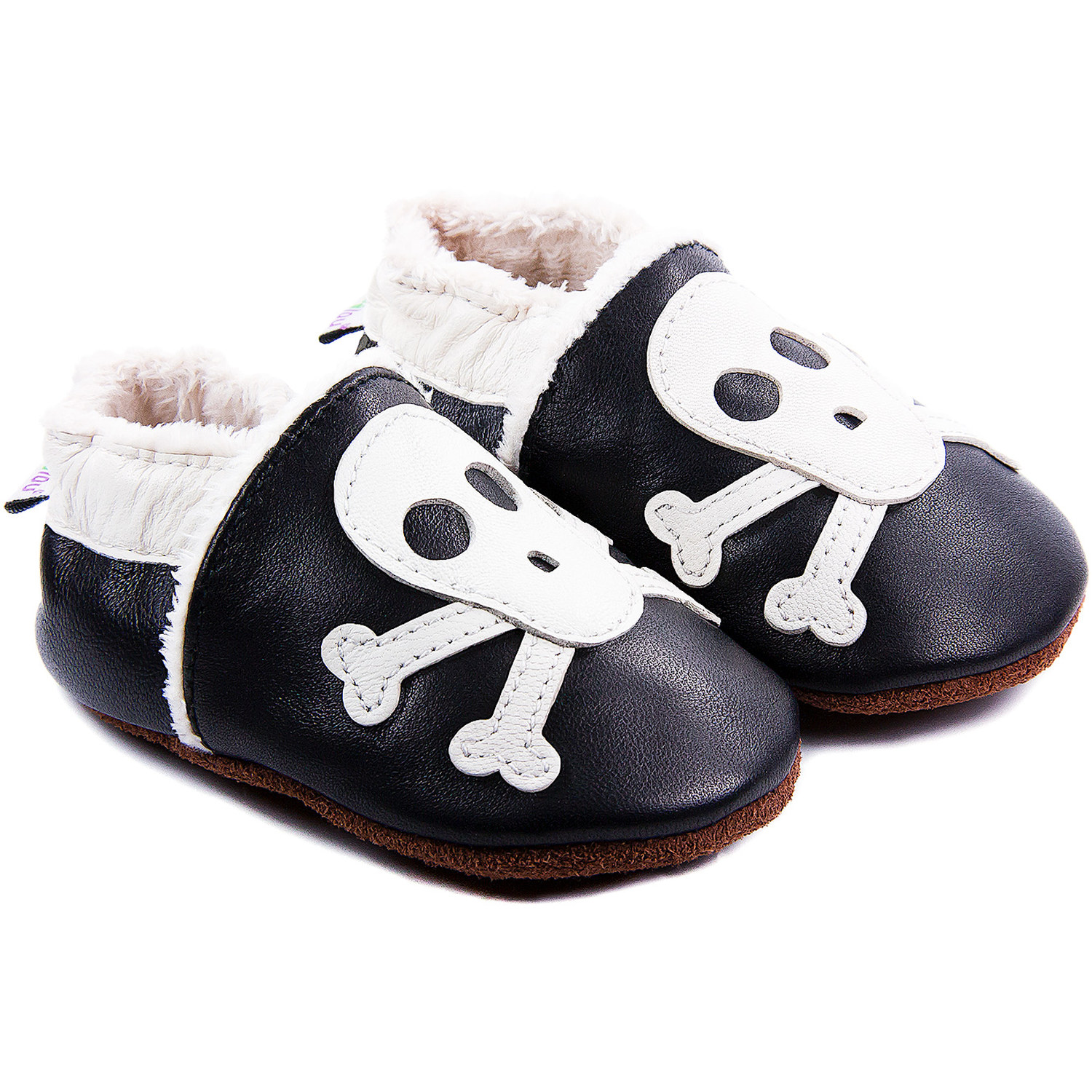 Chaussons bébé fourrés en cuir Rock\'n Roll Squelette