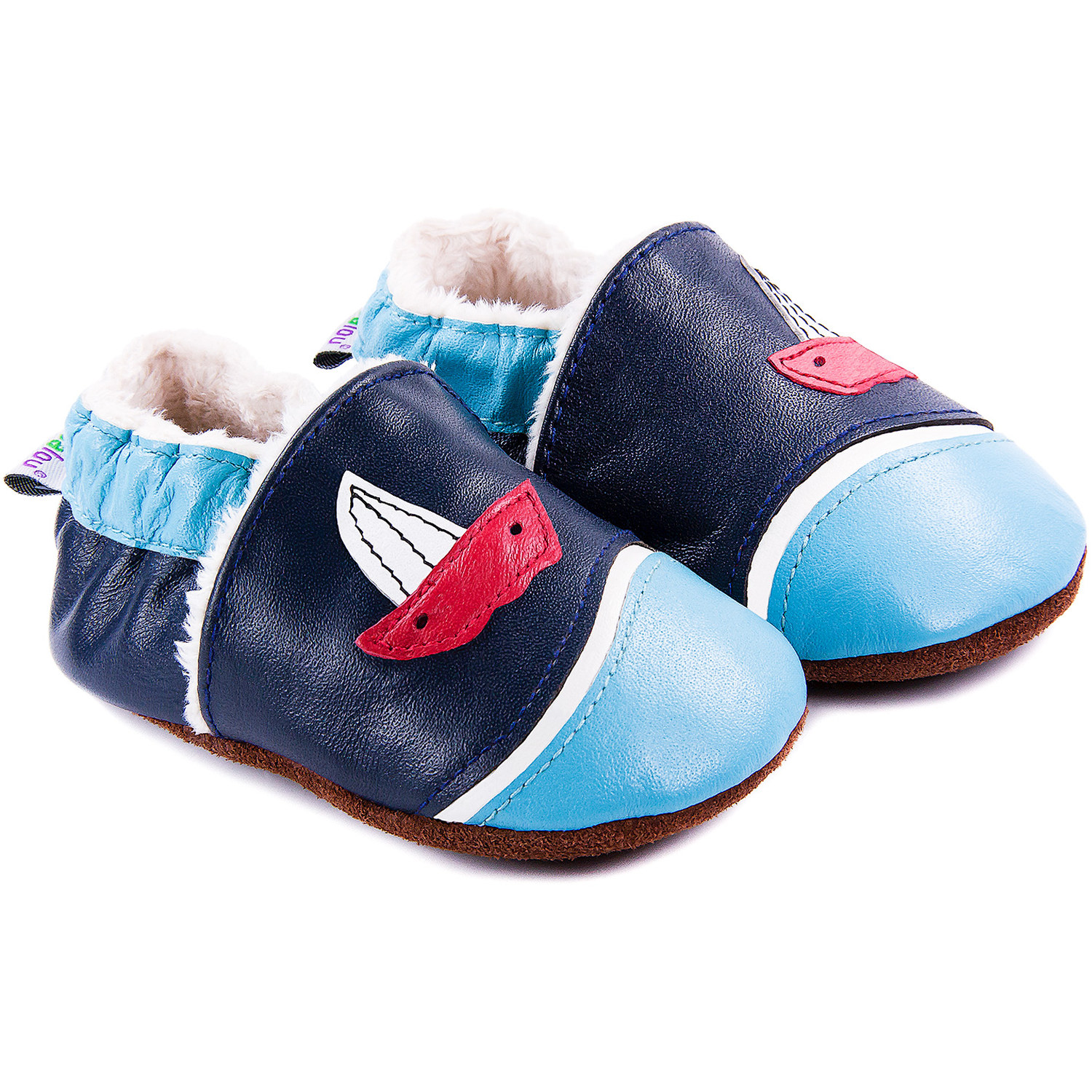 Chaussons bébé fourrés en cuir Larguez les Amarres - bleu