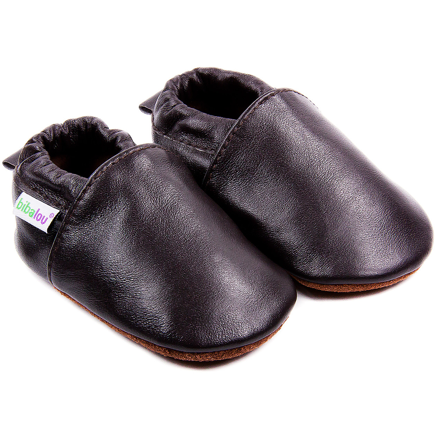 Chaussons bébé en cuir souple Unis - Brun Cachou
