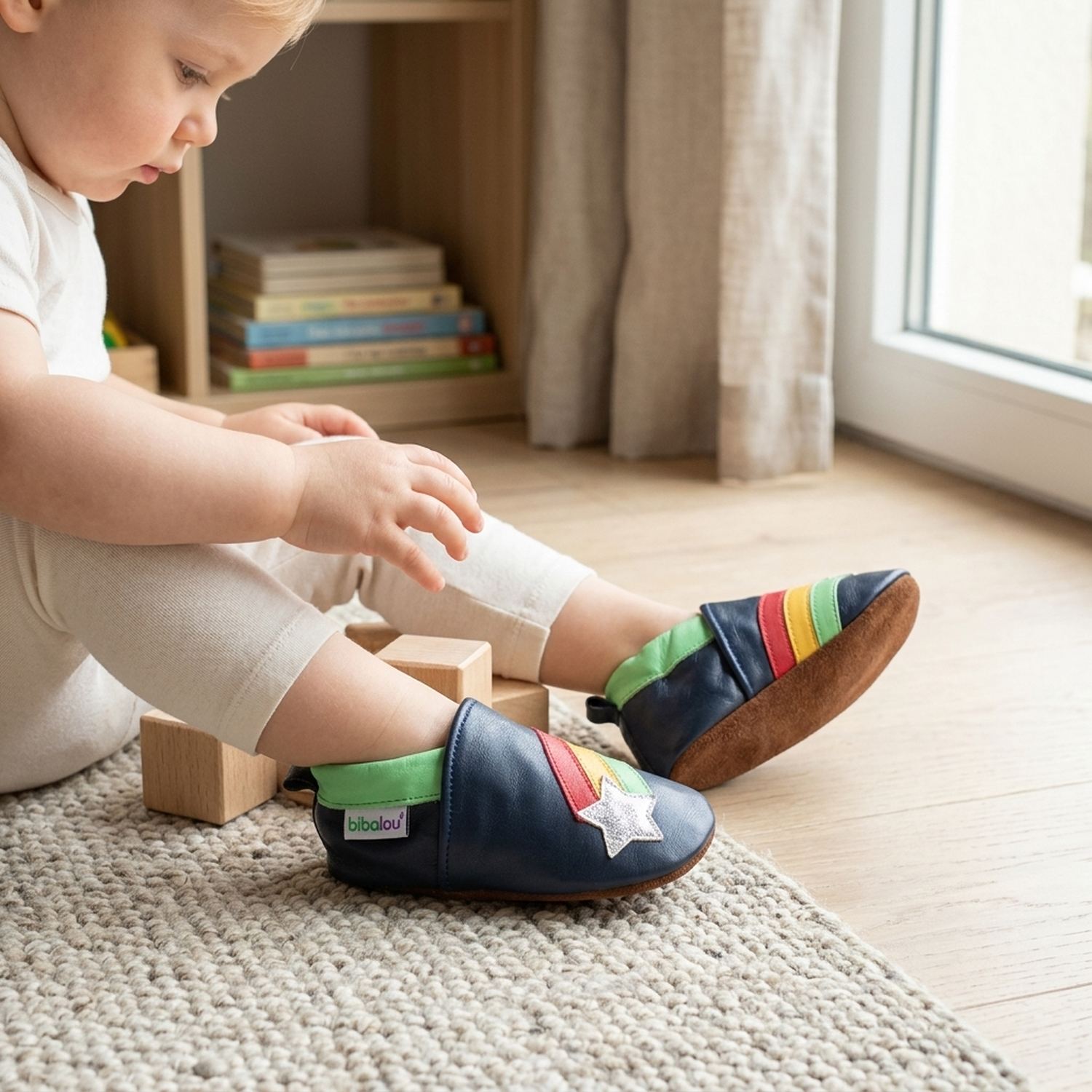 chaussons-bebe-cuir-souple-etoile-filante-avec-adulte-4