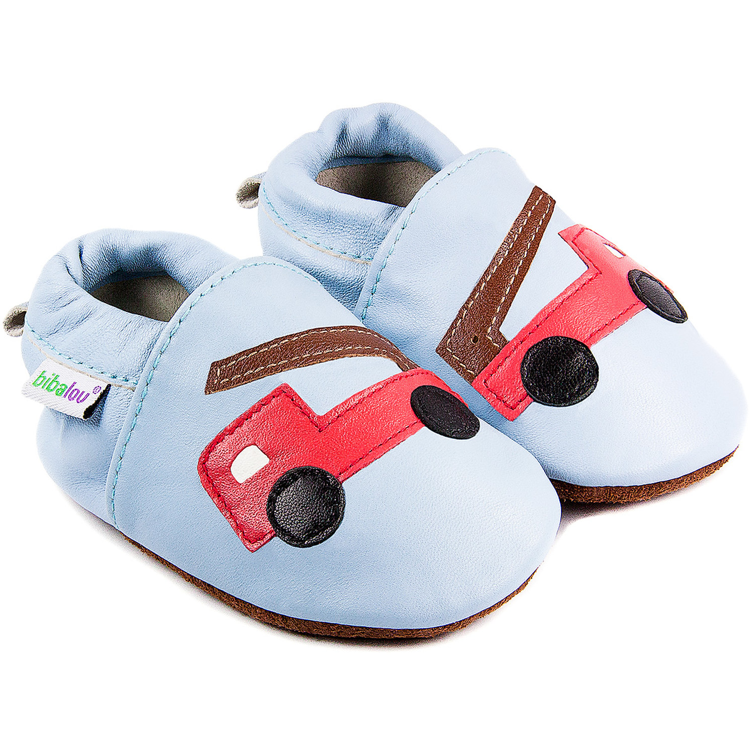 Chaussons bébé en cuir souple Beau comme un Camion - bleu ciel