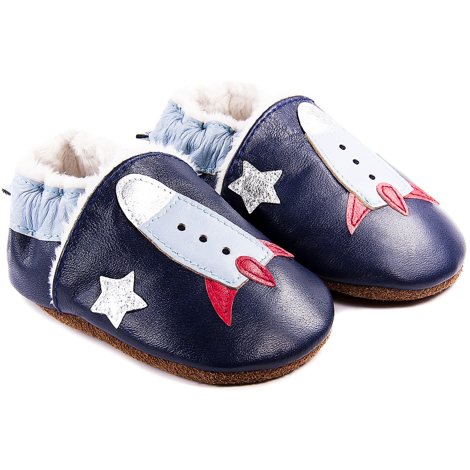 Chaussons bébé fourrés en cuir Fusée Spatiale