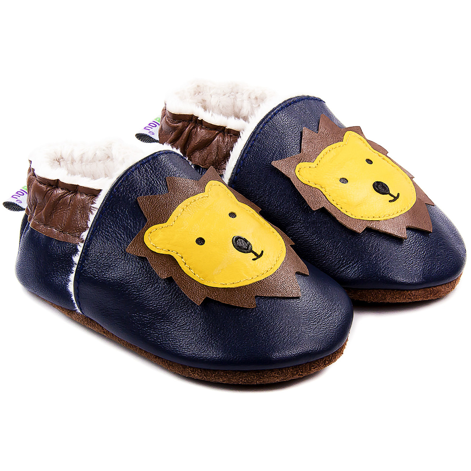 Chaussons bébé fourrés en cuir Léon le Lion - bleu