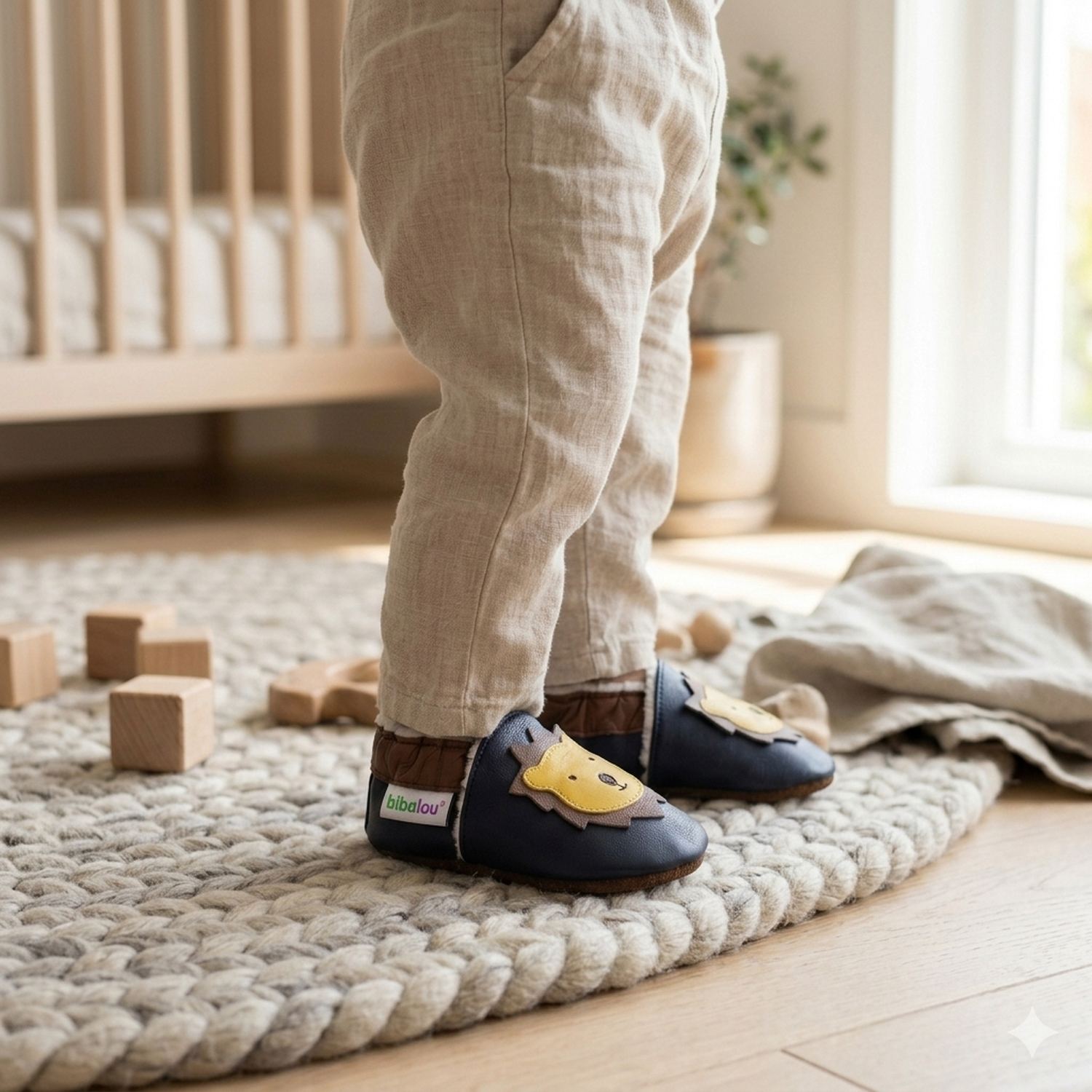 chaussons-bebe-cuir-souple-fourres-leon-le-lion-bleu-portee-bebe-5