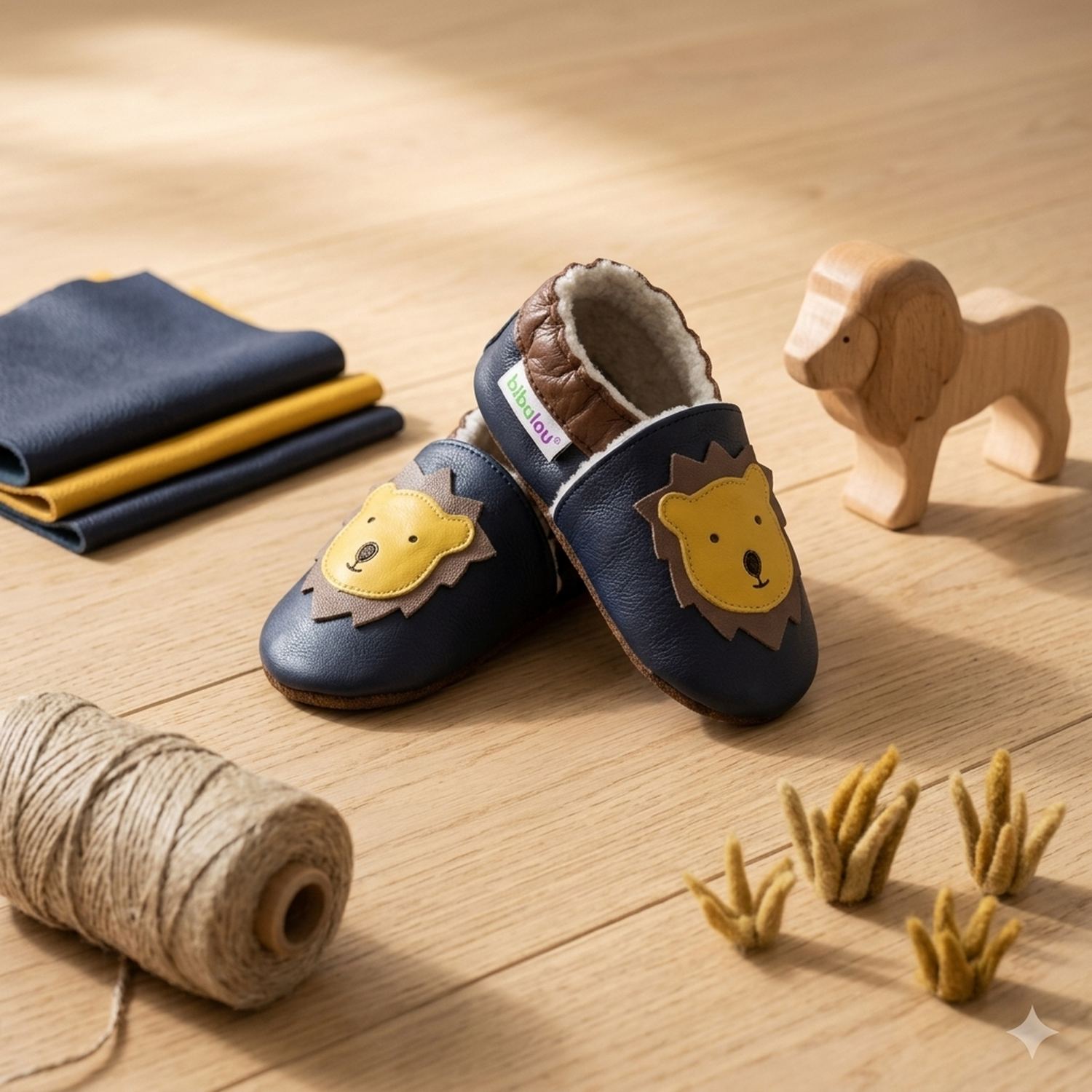 chaussons-bebe-cuir-souple-fourres-leon-le-lion-bleu-mise-en-scene-jouets-6