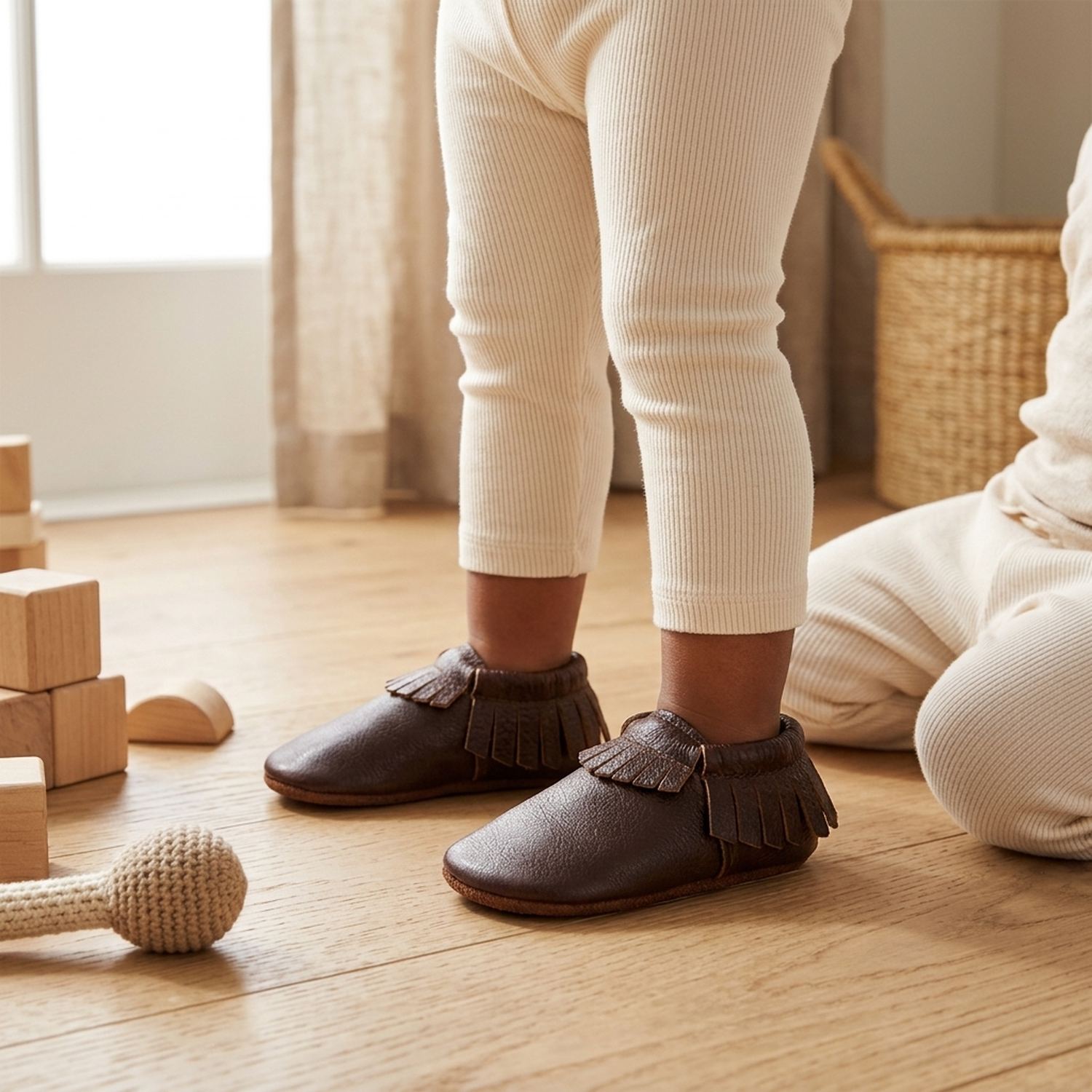chaussons-bebe-cuir-souple-a-franges-chocolat-portee-bebe-entier-5