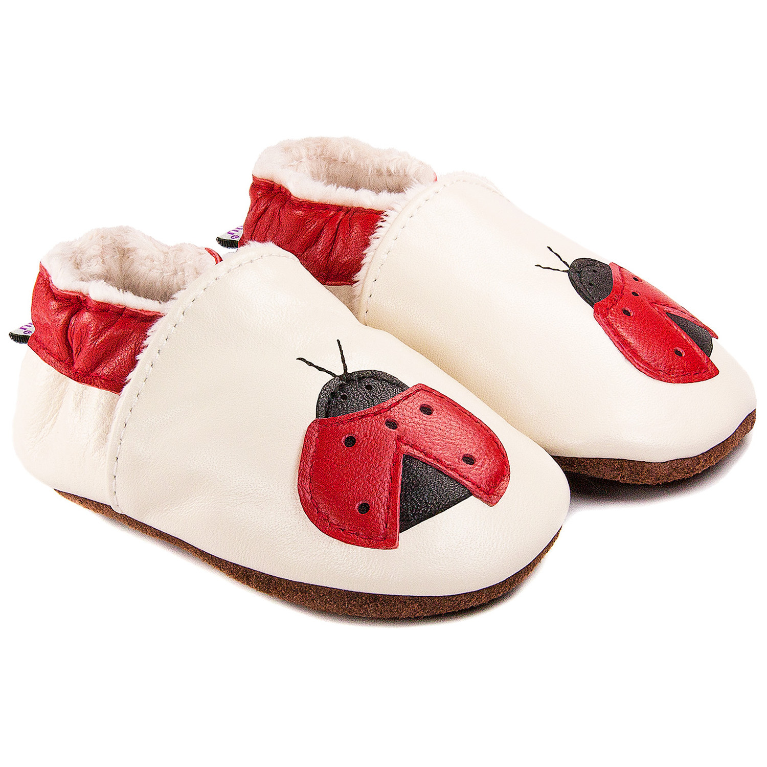 Chaussons bébé fourrés en cuir Coccinelle