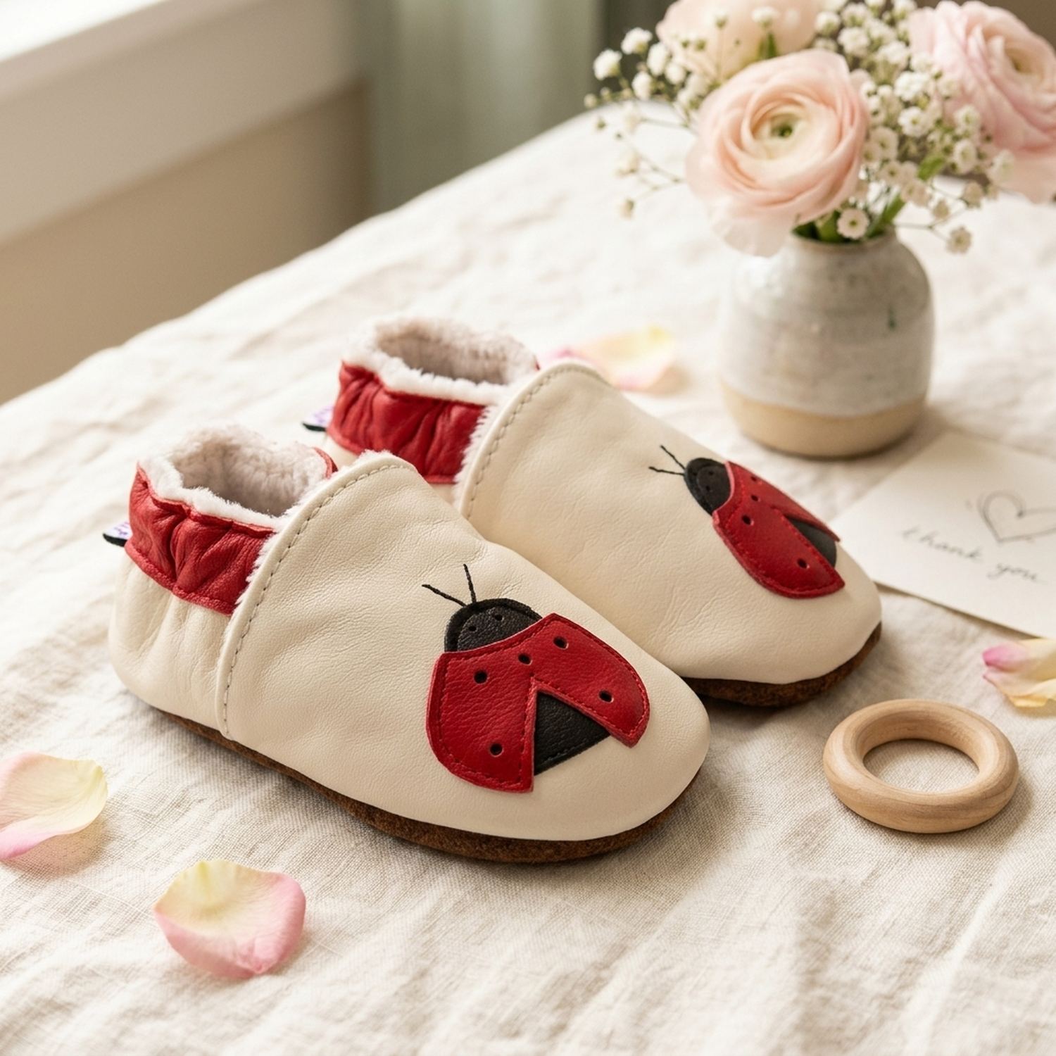 chaussons-bebe-cuir-souple-fourres-coccinelle-mise-en-scene-fete-des-meres-6