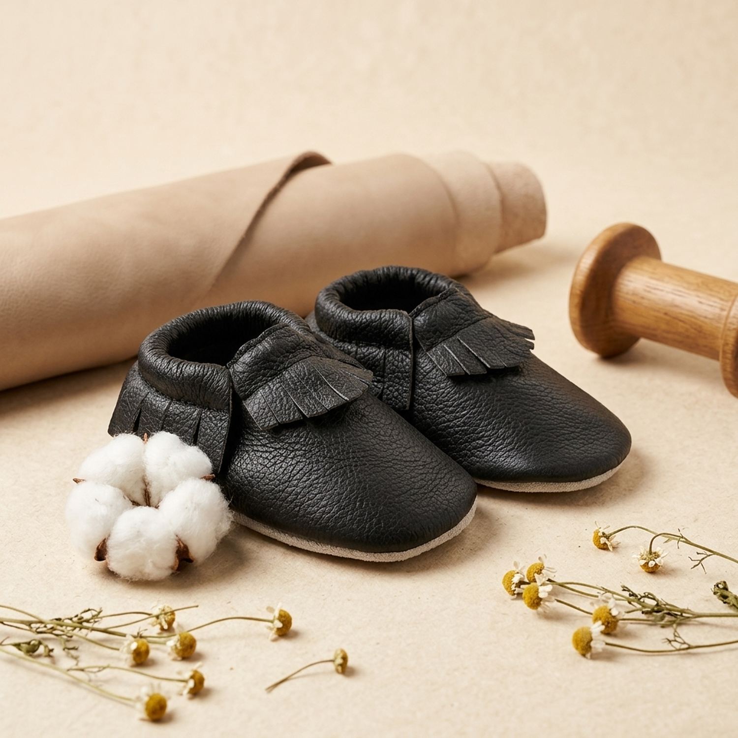 chaussons-bebe-cuir-souple-a-franges-noir-mise-en-scene-atelier-4