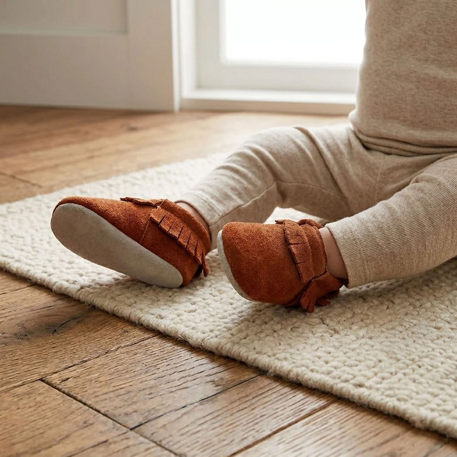 chaussons-bebe-cuir-souple-a-franges-nubuck-brun-portee-bebe-5