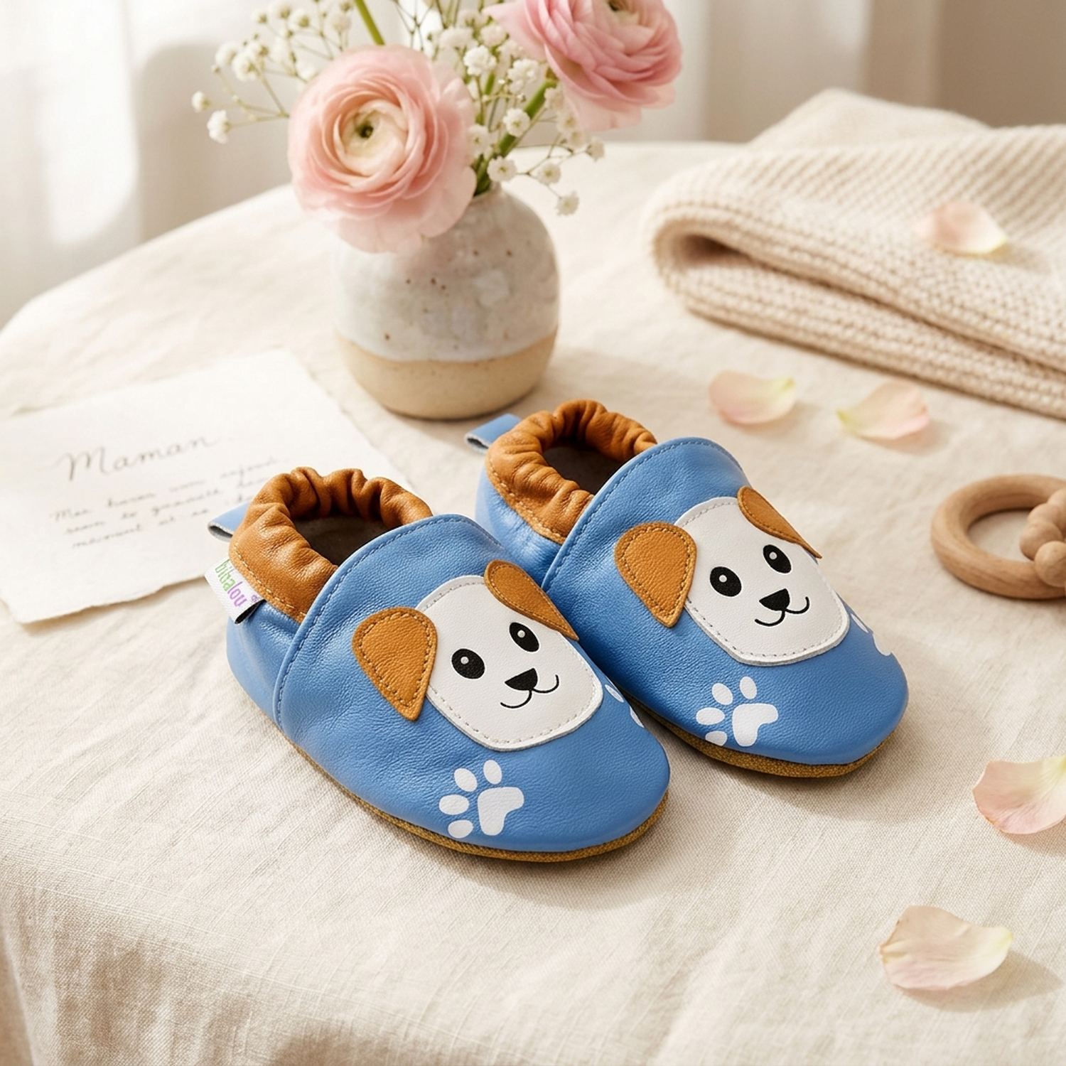 chaussons-bebe-cuir-souple-aladin-le-chien-avec-adulte-3