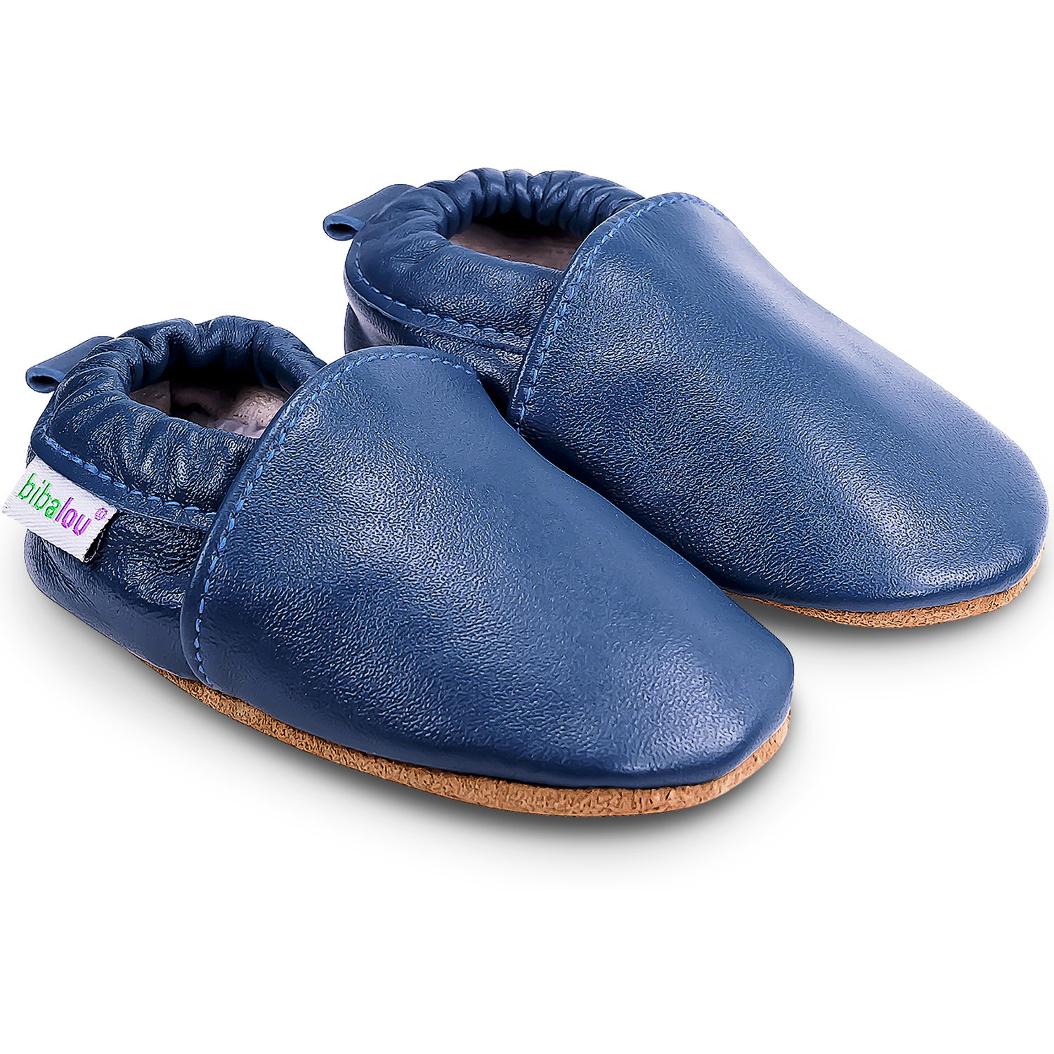 Chaussons bébé en cuir souple Unis - Bleu de Minuit